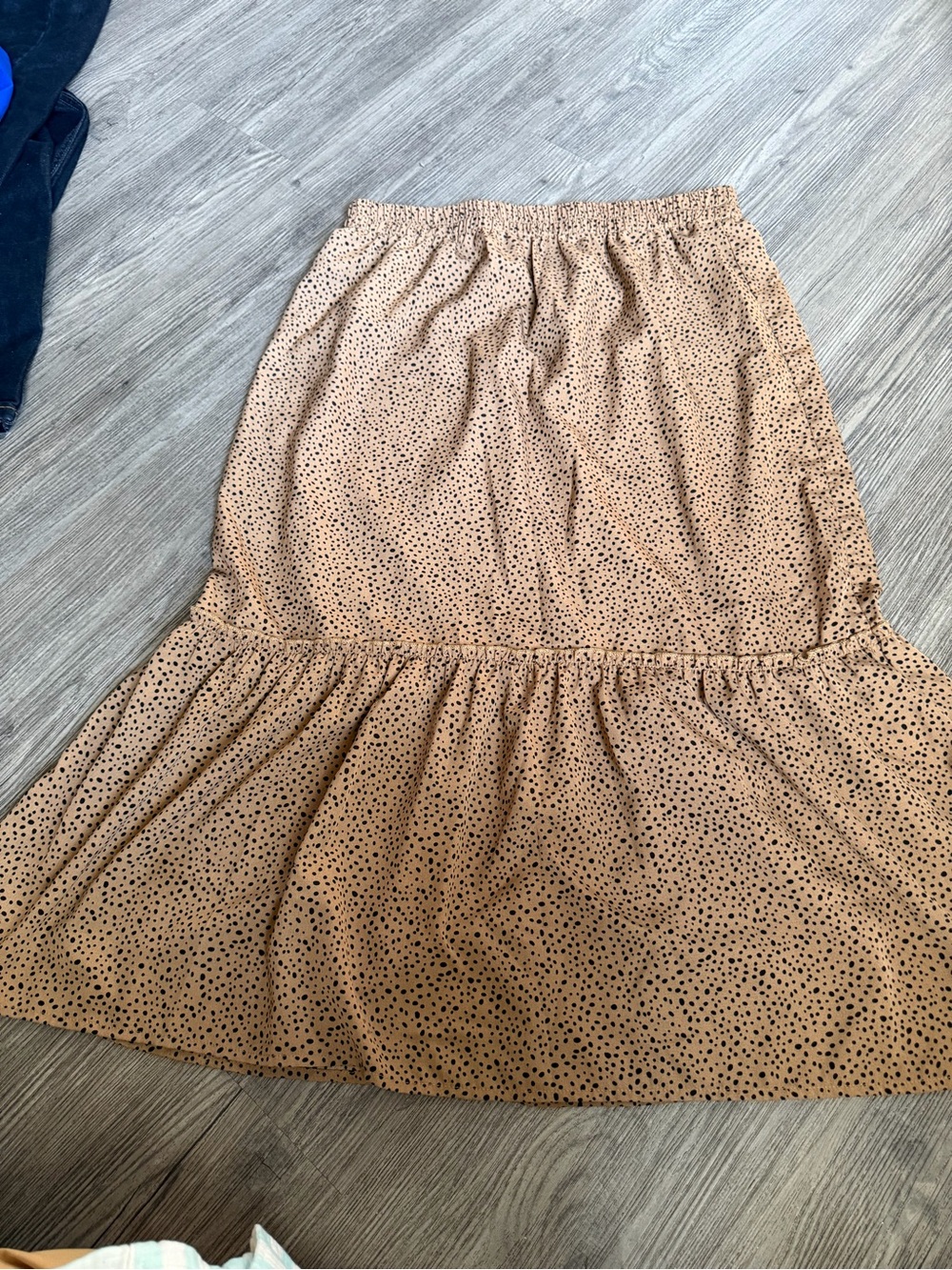 SHEIN Tan Tiered Maxi Skirt with Black Dot Print